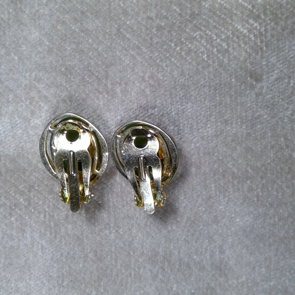 Green and gold colored clip on earrings oval - Picture 3 of 4